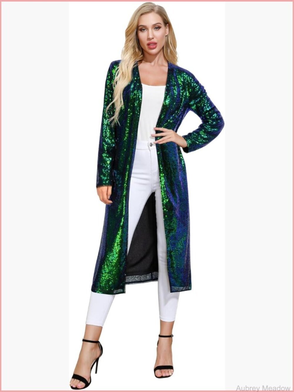 Long Sequin Open Front Cardigan Blazer Jacket Sparkly